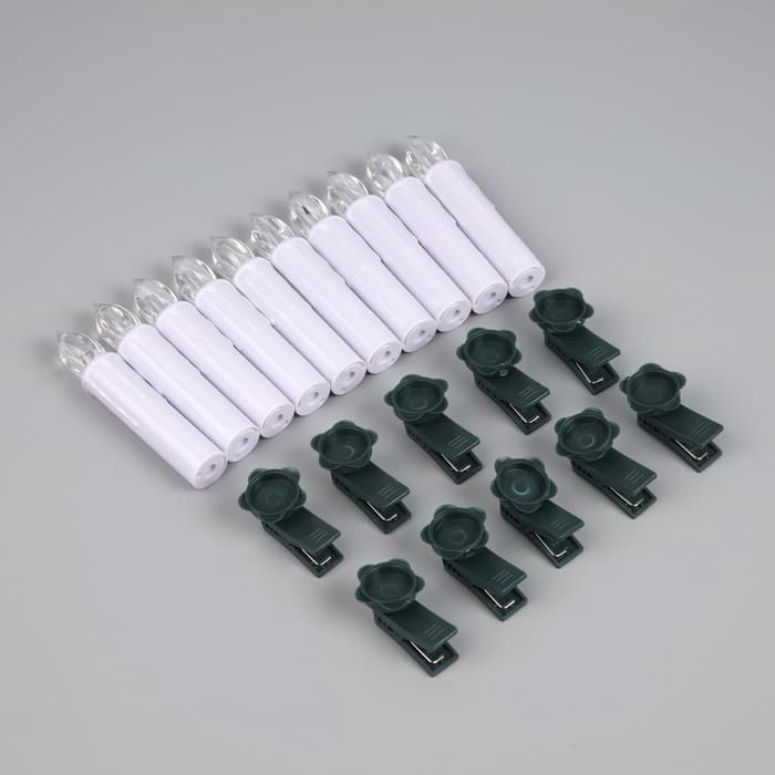 Светодиодные свечи на прищепках 10 см, 10 штук, от батареек ААх1, пульт ДУ, свечение мульти (RGB)