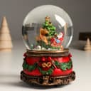 Снежный шар новогодний стеклянный «Дед Мороз и волшебные сани», музыкальный, механический сувенир, 11.5×11.5×14 см