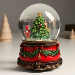 Снежный шар новогодний стеклянный «Дед Мороз и волшебные сани», музыкальный, механический сувенир, 11.5×11.5×14 см