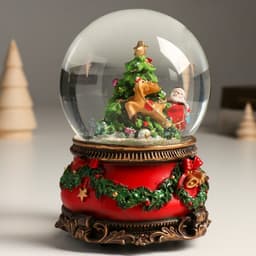 Снежный шар новогодний стеклянный «Дед Мороз и волшебные сани», музыкальный, механический сувенир, 11.5×11.5×14 см