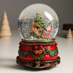 Снежный шар новогодний стеклянный «Дед Мороз и волшебные сани», музыкальный, механический сувенир, 11.5×11.5×14 см