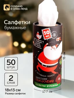 Салфетки бумажные в тубусе «Новый год! В поиске приключений», 50 шт., двухслойные