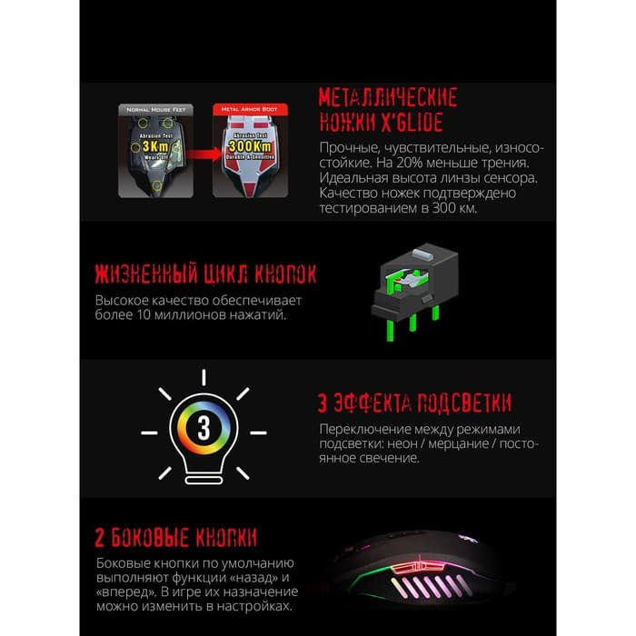 Мышь игровая A4Tech Bloody Q51, оптическая, 6200 dpi, USB, 8 кнопок, чёрная с рисунком