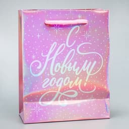 Пакет новогодний подарочный голографический «С Новым годом», S 12×15×5.5 см