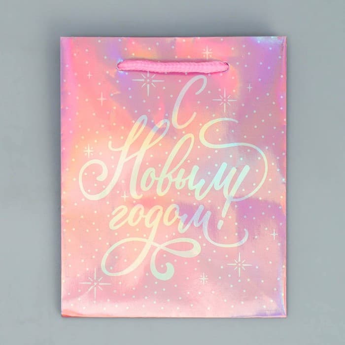 Пакет новогодний подарочный голографический «С Новым годом», S 12×15×5.5 см