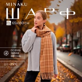Шарф зимний с кистями MINAKU, размер 65×180 + 8 см, бежевый