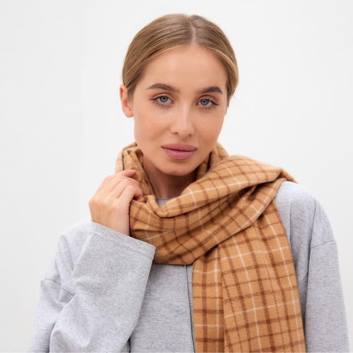 Шарф зимний с кистями MINAKU, размер 65×180 + 8 см, бежевый