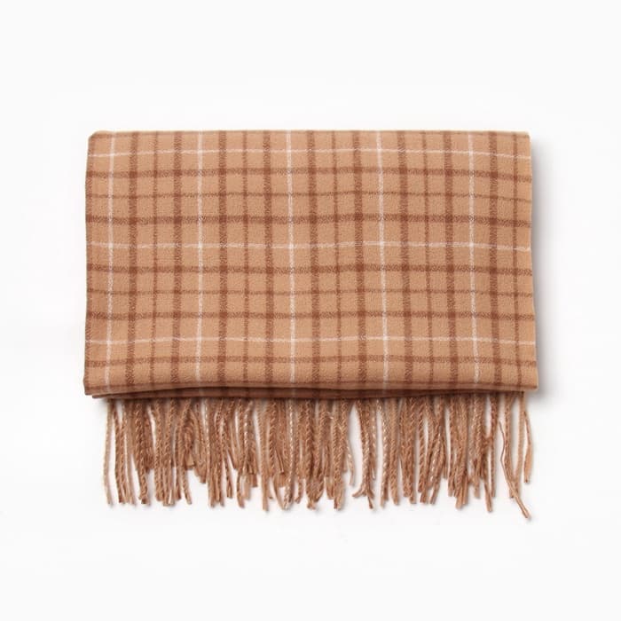 Шарф зимний с кистями MINAKU, размер 65×180 + 8 см, бежевый