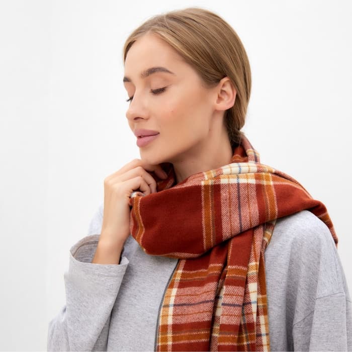 Шарф зимний с кистями MINAKU, размер 65×180 + 8 см, принт клетка