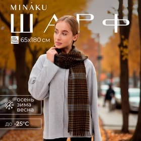 Шарф зимний с кистями MINAKU, размер 65×180 + 8 см, коричневый