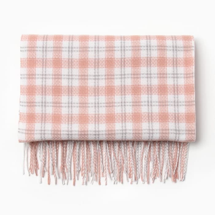 Шарф зимний с кистями MINAKU, размер 65×180 + 8 см, принт клетка