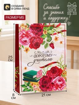 Пакет подарочный ламинированный, упаковка, «Дорогому Учителю», L 28×38×9 см