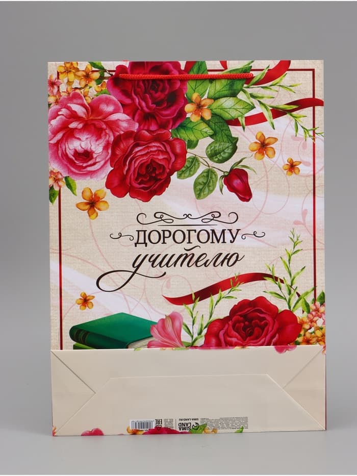 Пакет подарочный ламинированный, упаковка, «Дорогому Учителю», L 28×38×9 см