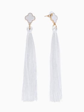 Серьги «Кисти», белые в золоте, L кисти 8.7 см
