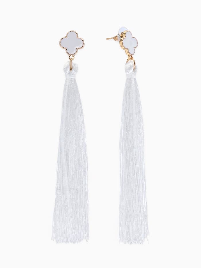 Серьги «Кисти», белые в золоте, L кисти 8.7 см