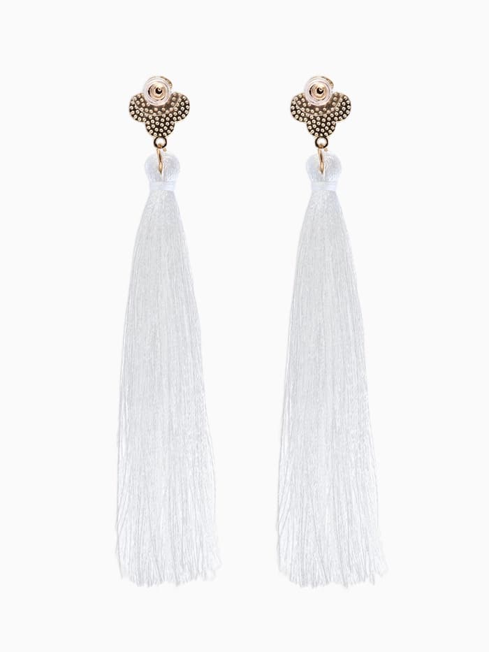 Серьги «Кисти», белые в золоте, L кисти 8.7 см