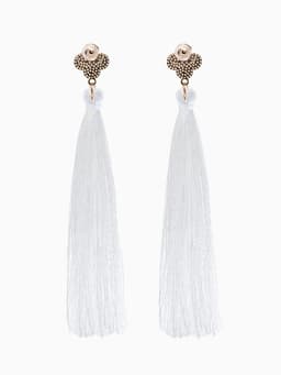 Серьги «Кисти», белые в золоте, L кисти 8.7 см