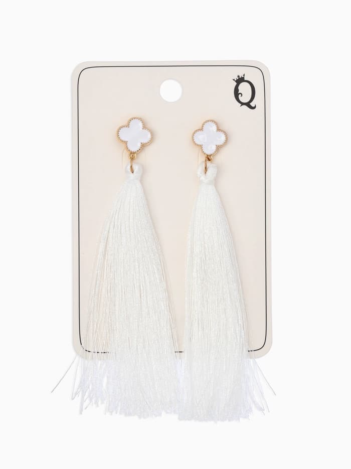 Серьги «Кисти», белые в золоте, L кисти 8.7 см