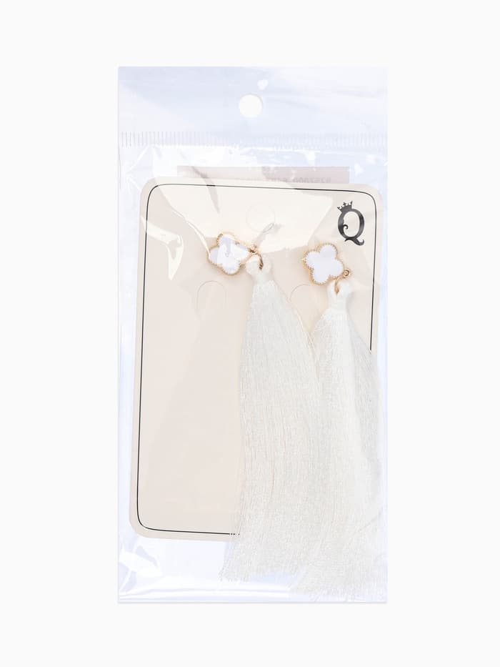 Серьги «Кисти», белые в золоте, L кисти 8.7 см