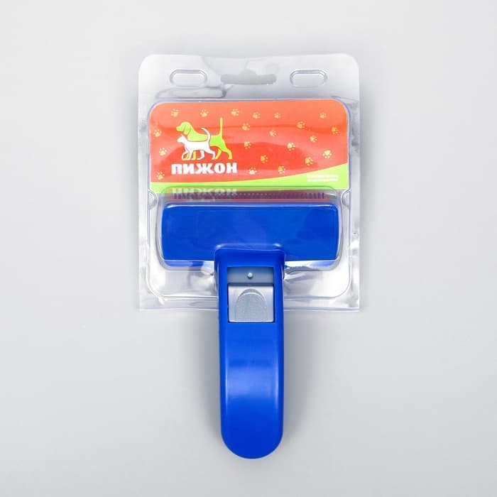 Пуходёрка, 10×15 см, с самоочисткой, пластик, синяя