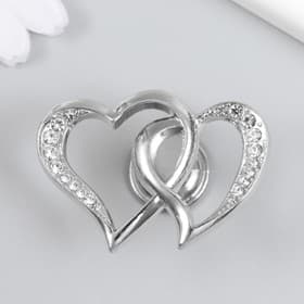 Фурнитура для шкатулки, ручка «Два сердца», металл, стразы, серебро 3.8×5.4×2.4 см