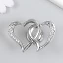 Фурнитура для шкатулки, ручка «Два сердца», металл, стразы, серебро 3.8×5.4×2.4 см