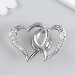 Фурнитура для шкатулки, ручка «Два сердца», металл, стразы, серебро 3.8×5.4×2.4 см