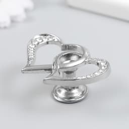 Фурнитура для шкатулки, ручка «Два сердца», металл, стразы, серебро 3.8×5.4×2.4 см