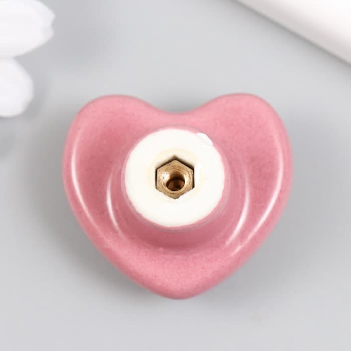 Фурнитура для шкатулки, ручка «Сердечко», керамика, металл, розовая 3.8×3.8×3 см