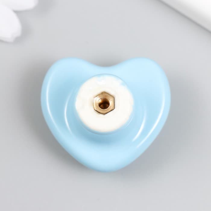Фурнитура для шкатулки, ручка «Сердечко», керамика, металл, голубая, 3.8×3.8×3 см