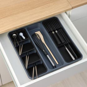 Лоток для столовых приборов и ножей FOLYlife, 40×5.1 см, 7 отделений, пластик, серый, чёрный