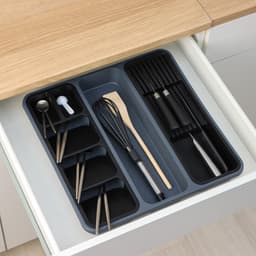 Лоток для столовых приборов и ножей FOLYlife, 40×5.1 см, 7 отделений, пластик, серый, чёрный