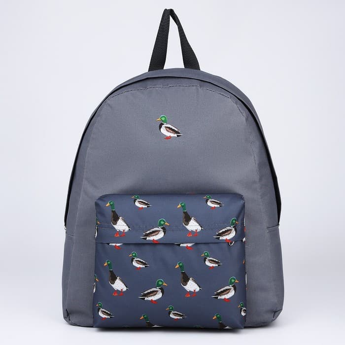 Рюкзак школьный текстильный «Утки», с карманом, серый