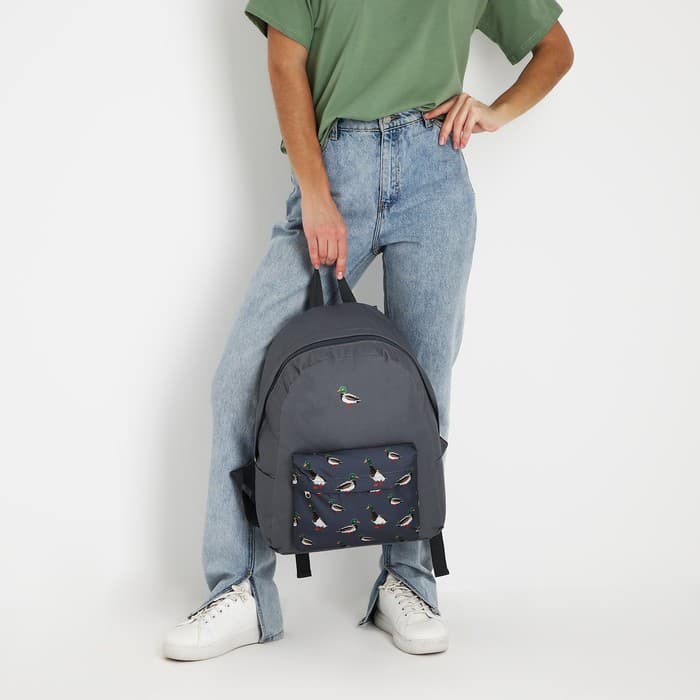 Рюкзак школьный текстильный «Утки», с карманом, серый