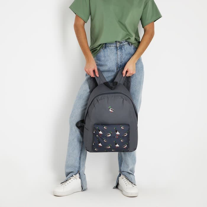 Рюкзак школьный текстильный «Утки», с карманом, серый