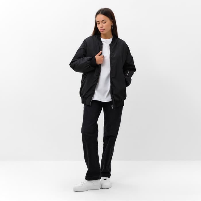 Бомбер женский демисезонный, чёрный, размер L (46-48)