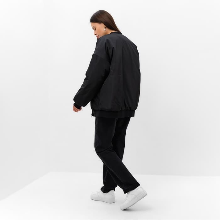 Бомбер женский демисезонный, чёрный, размер L (46-48)