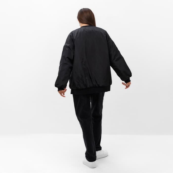 Бомбер женский демисезонный, чёрный, размер L (46-48)