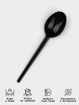 Ложка одноразовая «Стандарт», пластик, 16 см, столовая, чёрная