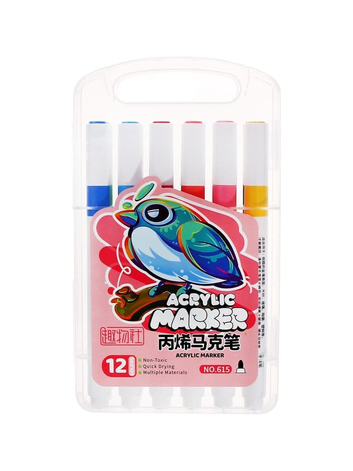 Набор маркеров акриловых 12 цветов, круглый наконечник, для любой поверхности