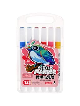 Набор маркеров акриловых 12 цветов, круглый наконечник, для любой поверхности