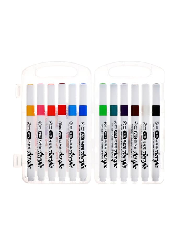 Набор маркеров акриловых 12 цветов, круглый наконечник, для любой поверхности
