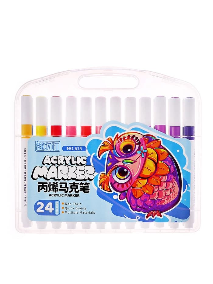 Набор маркеров акриловых 24 цвета, круглый наконечник, для любой поверхности