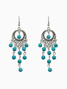 Серьги «Бирюзовый мир», круг и 5 дорожек бусинок, голубые в чернёном серебре