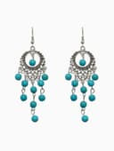 Серьги «Бирюзовый мир», круг и 5 дорожек бусинок, голубые в чернёном серебре