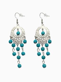 Серьги «Бирюзовый мир», круг и 5 дорожек бусинок, голубые в чернёном серебре