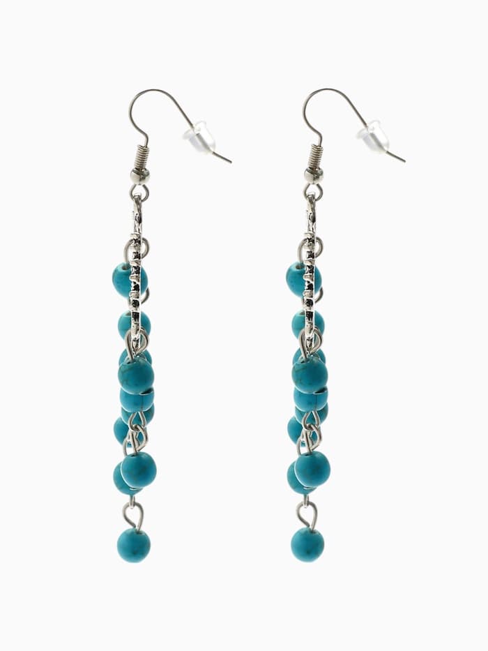 Серьги «Бирюзовый мир», круг и 5 дорожек бусинок, голубые в чернёном серебре