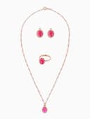 Гарнитур 3 предмета: серьги, кулон, кольцо безразмерное «Эдель», овал, ярко-розовые в золоте, 45 см