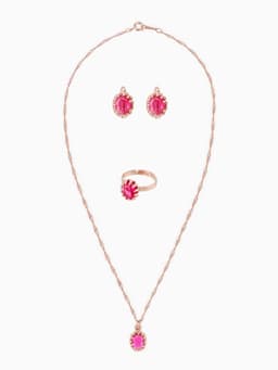 Гарнитур 3 предмета: серьги, кулон, кольцо безразмерное «Эдель», овал, ярко-розовые в золоте, 45 см