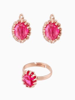 Гарнитур 3 предмета: серьги, кулон, кольцо безразмерное «Эдель», овал, ярко-розовые в золоте, 45 см